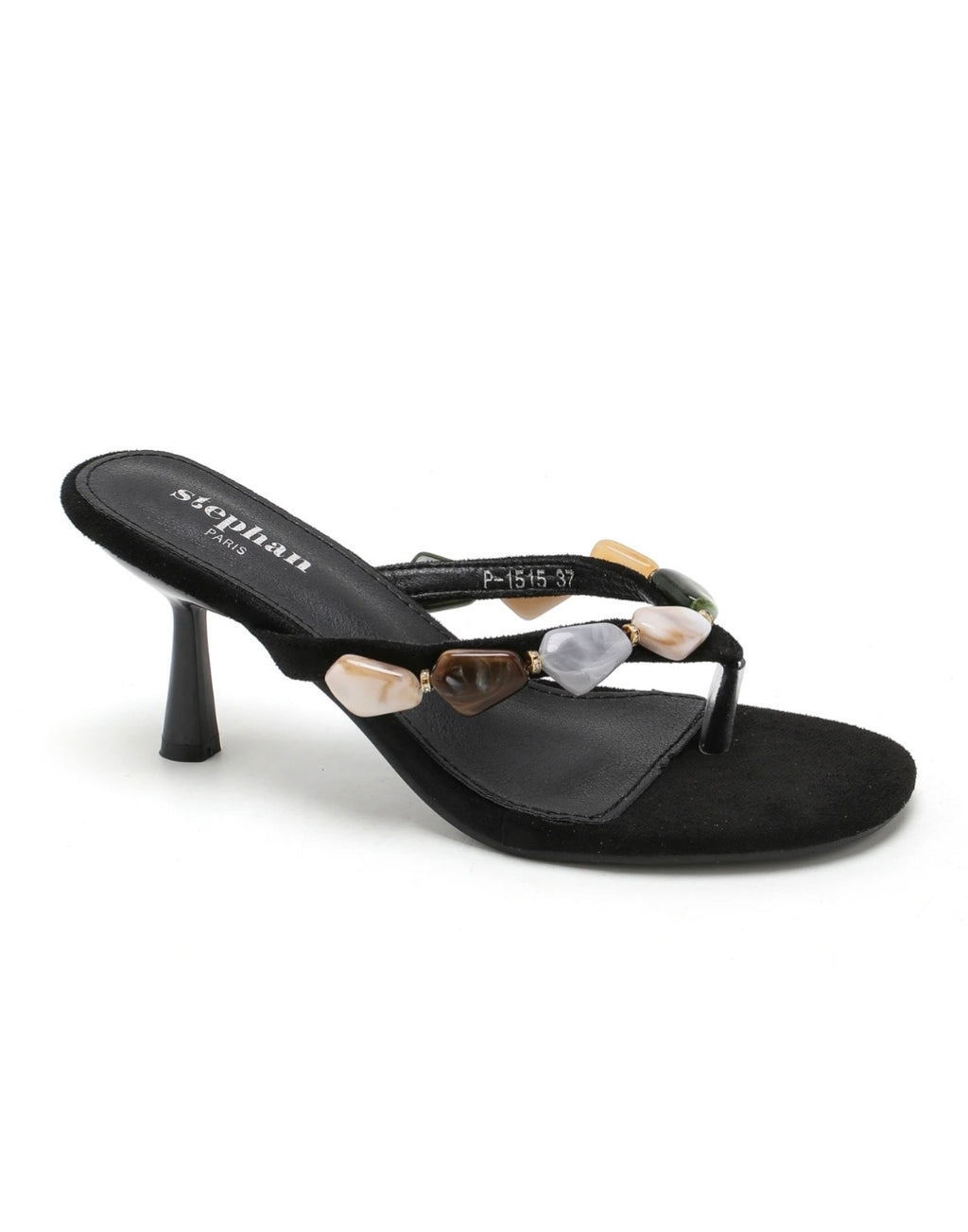 Elegant suede mule with colorful jewels
