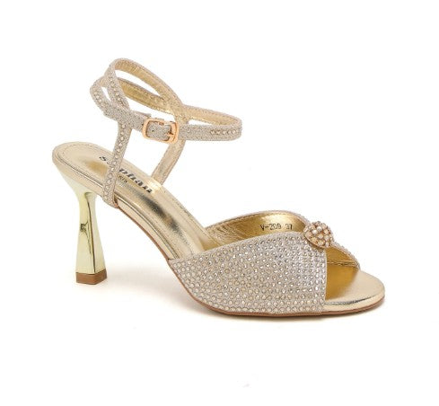 Heeled Gold Sandal with Ankle Strap