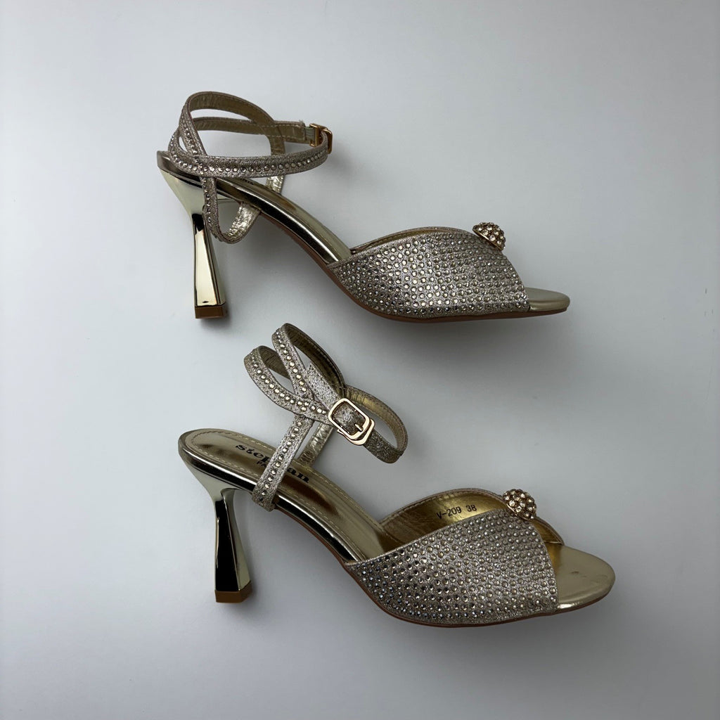 Heeled Gold Sandal with Ankle Strap