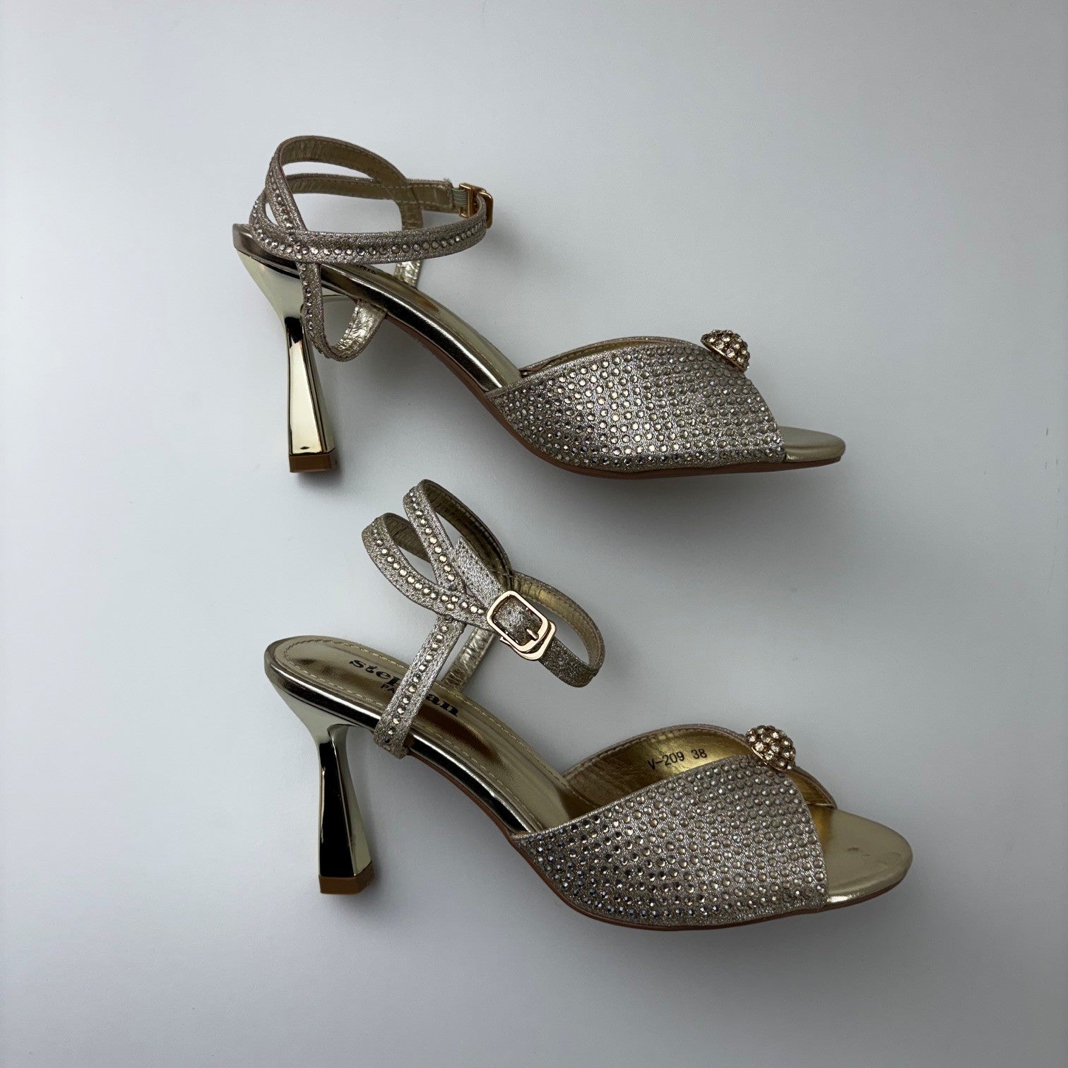 Heeled Gold Sandal with Ankle Strap