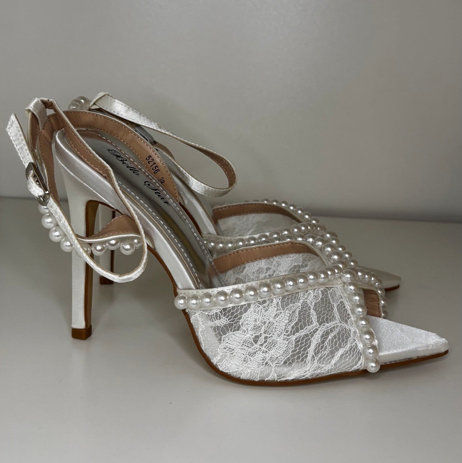 White Lace Pearl Pumps