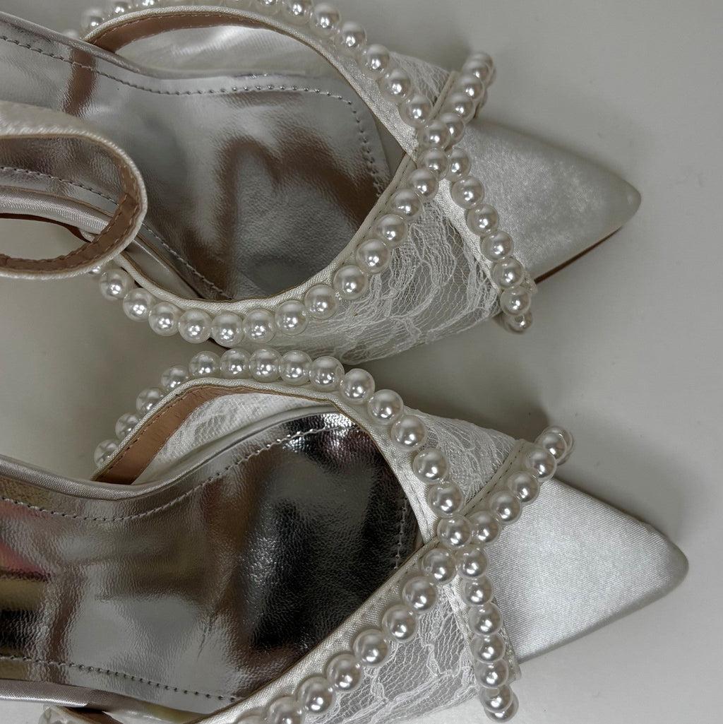 White Lace Pearl Pumps