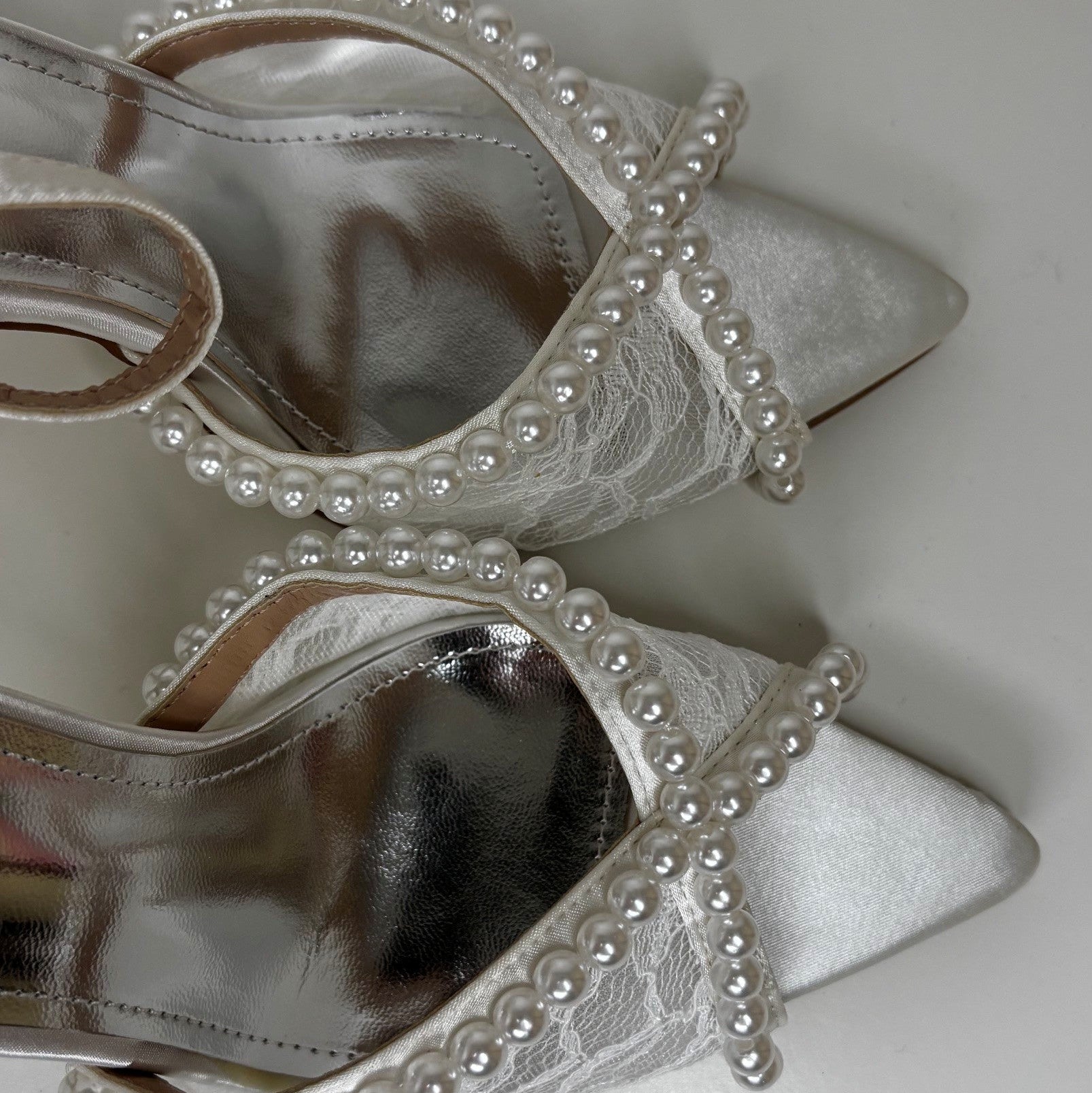 White Lace Pearl Pumps