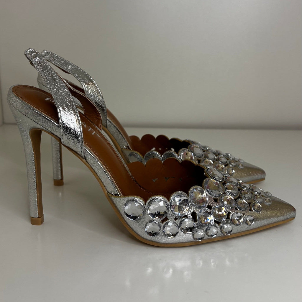 Silver Sling Back Pumps