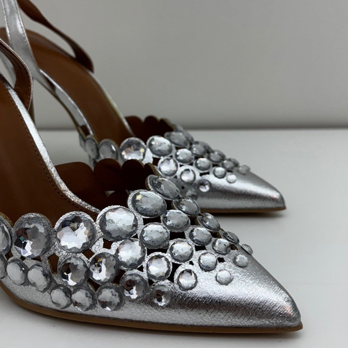 Silver Sling Back Pumps