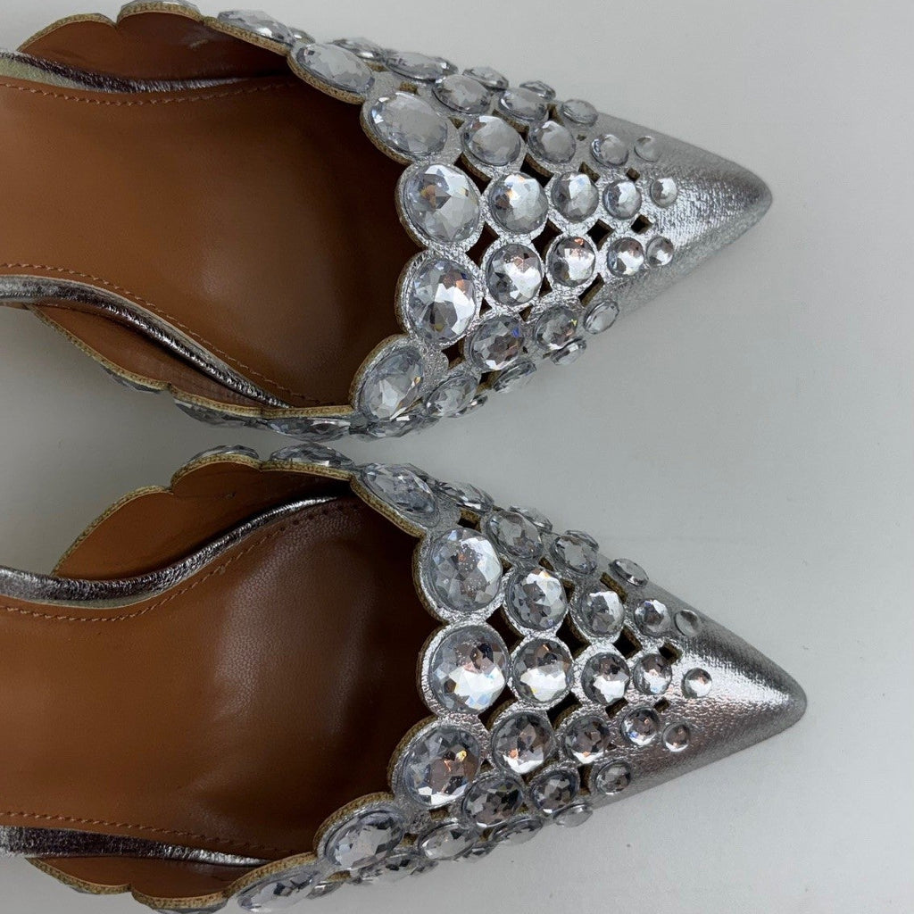 Silver Sling Back Pumps