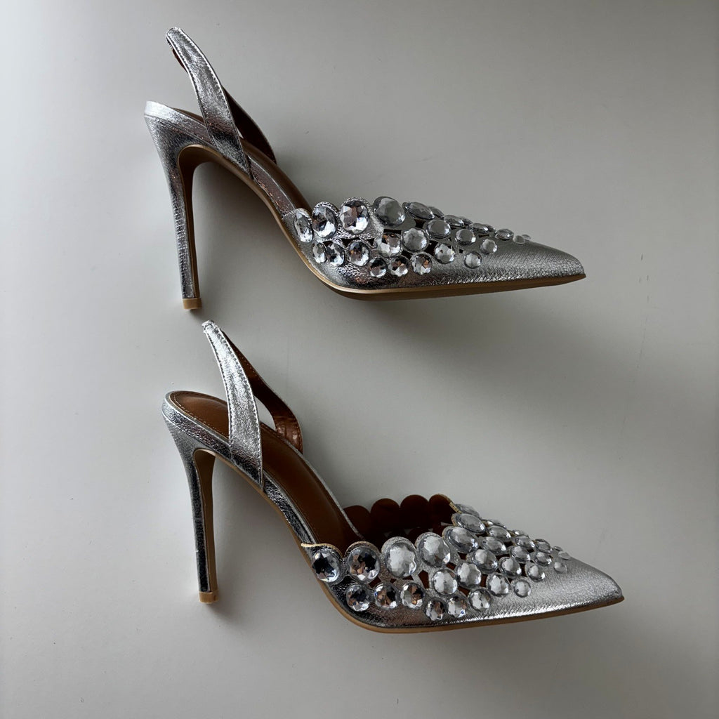 Silver Sling Back Pumps