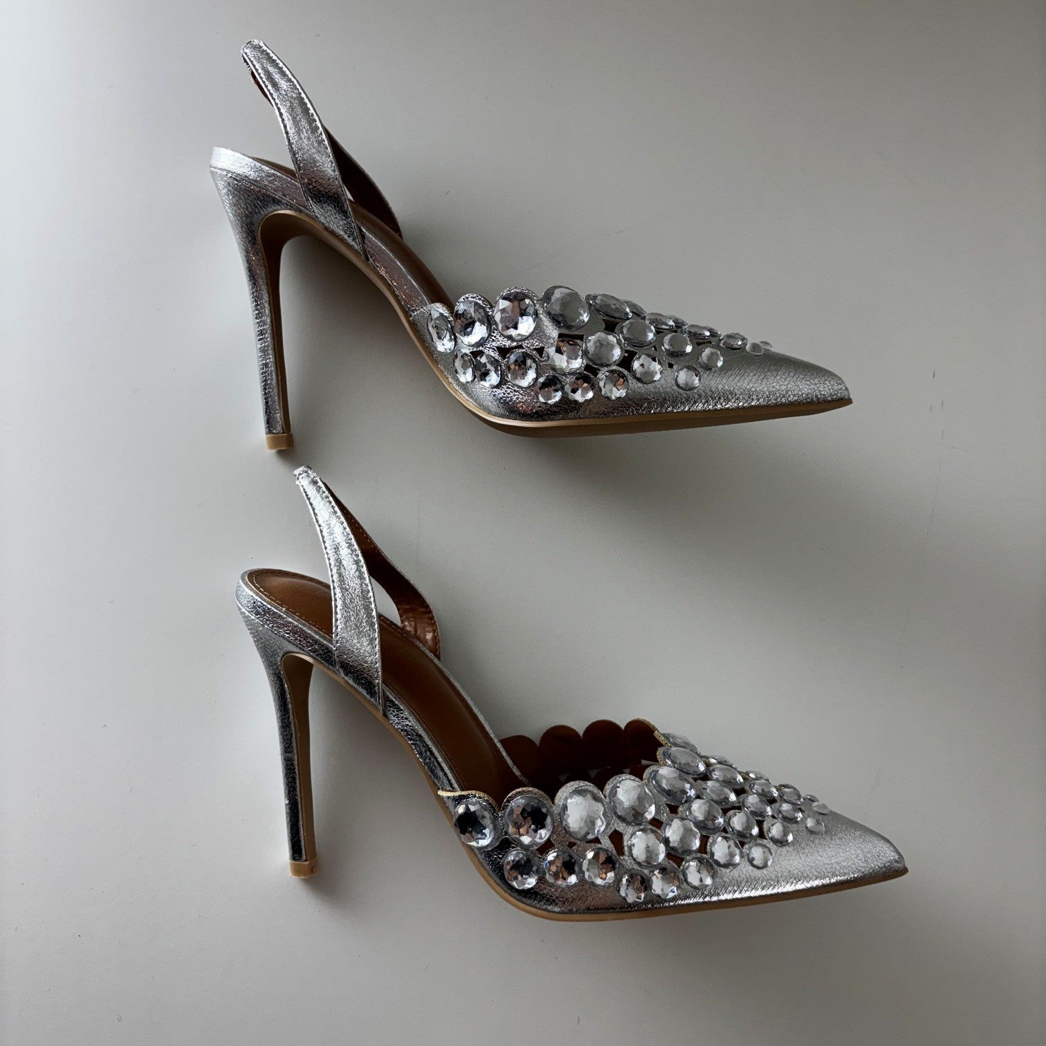 Silver Sling Back Pumps